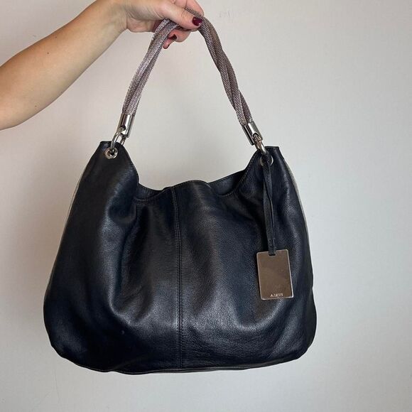 Furla Vintage y2k 2000s Black Leather Hobo Bag Made in Italy - Picture 1 of 8